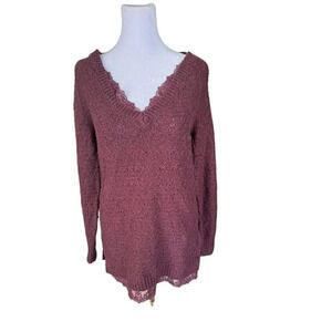 Knitted and Knotted Anthropologie Betten Burgundy Boucle Lace Tunic Sweater XS